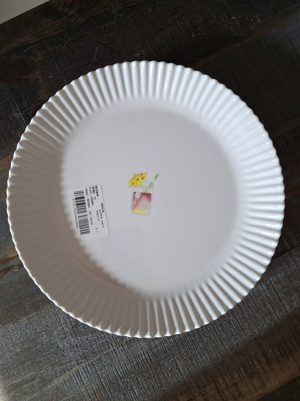 NWT 2 Rae Dunn Summer Party White Ribbed Dinner Plates